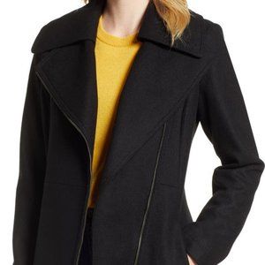 Halogen Asymmetrical Zip Wool Blend Coat (L)